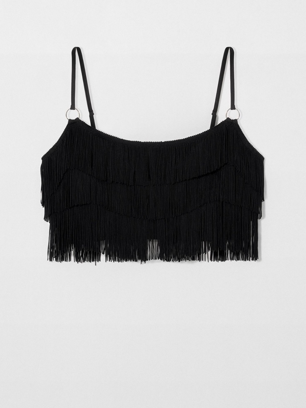 Zara Black Fringed Spaghetti Strap Crop Top nwt